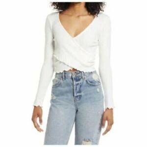 LaLaLand Creative Co Women's Long Sleeve Surplice V-Neck Top, Medium